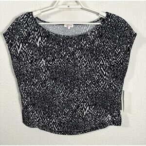 Weston Doris Top Size S Navy Blue Off Shoulder Zigzag Short Sleeve